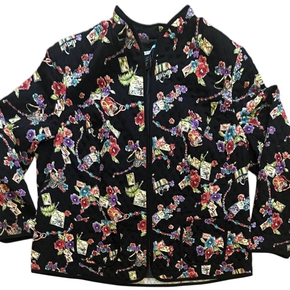 Requirements Woman floral print quilted jacket blazer zipper pockets lined 3X - Picture 4 of 12